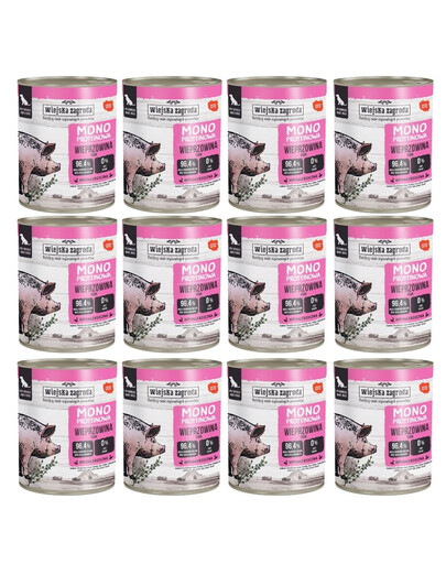 WIEJSKA ZAGRODA Monobiałkowa Wieprzowina mokra karma dla psów 12x800 g