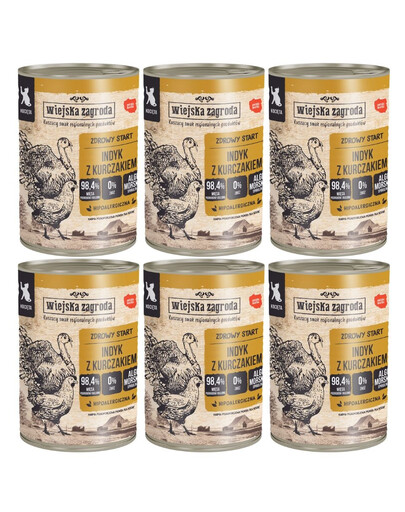 WIEJSKA ZAGRODA Indyk z kurczakiem 6x400g puszka dla kociąt