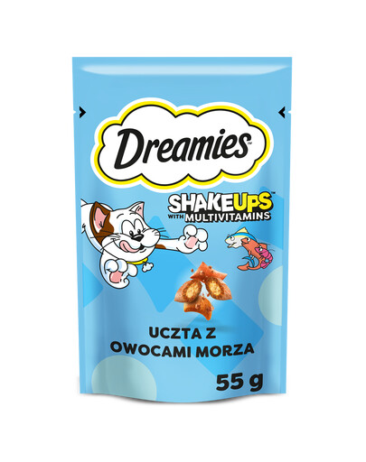 DREAMIES Shake Ups Multivitamins Chrupiące przysmaki dla kota Uczta z owocami morza 55 g