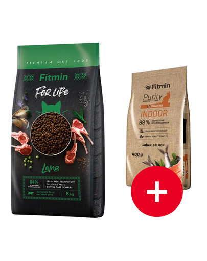 FITMIN Cat For Life Adult Lamb 8 kg dla dorosłych kotów z jagnięciną + przysmak 400g GRATIS