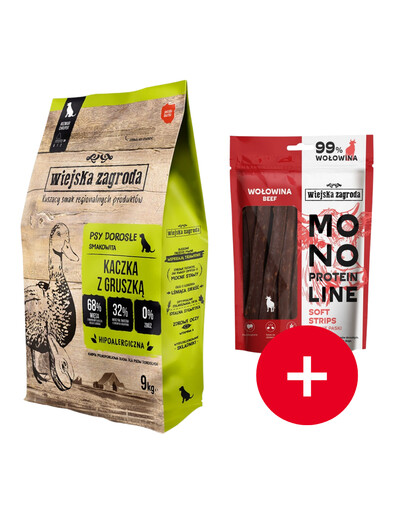 WIEJSKA ZAGRODA Kaczka z gruszką chrupki M 9kg + przysmak GRATIS