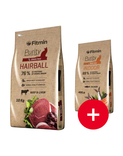 FITMIN Cat Purity Hairball 10 kg + przysmak 400g GRATIS