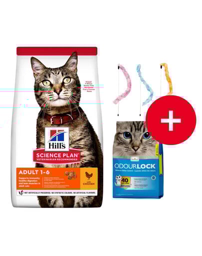 HILL'S Science Plan Feline Adult Chicken 10 kg dla dorosłych kotów + żwirek i zabawka dla kota GRATIS
