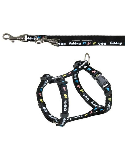 Smycz z uprzężą czarna 23-34 cm / 8 mm