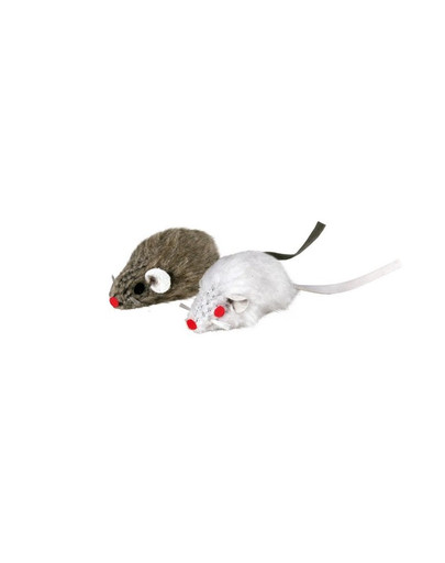 Mysz szara i biała z dzwonkiem