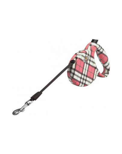 Smycz Automatyczna 3M ,20 kg, Taśma, Różowa Kratka,Rozm.S
