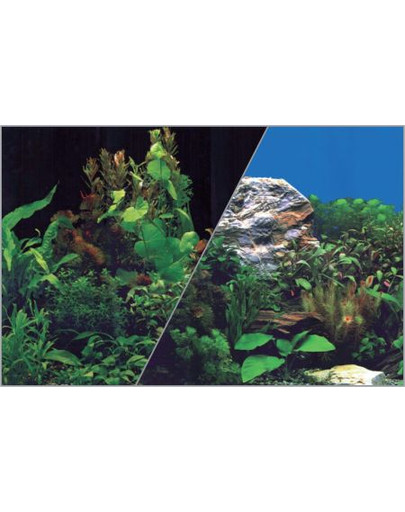 Tło akwariowe dwustronne 30 x 40 cm rośliny czarne/rośliny niebieskie