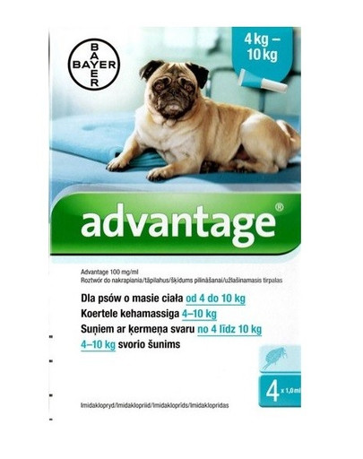 ADVANTAGE Roztwór do nakrapiania dla psów od 4 do 10 kg (4 x 1 ml)