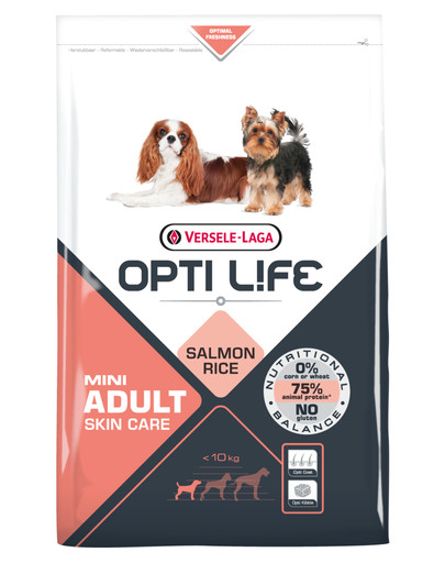 VERSELE-LAGA Opti Life Adult Skin Care Mini dla ras małych i miniaturowych z wrażliwą skórą Łosoś 2,5 kg