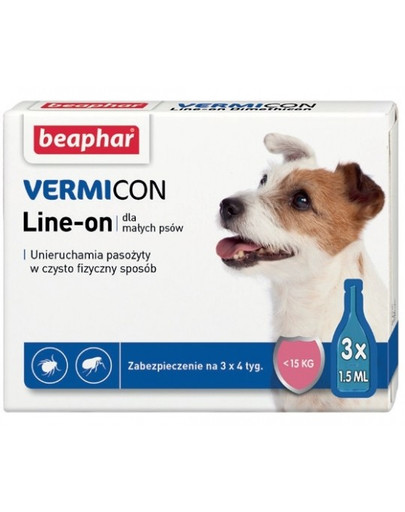Vermicon Line-On Dog S Krople Przeciw Pchłom i Kleszczom Małe Psy 3x1,5 ml