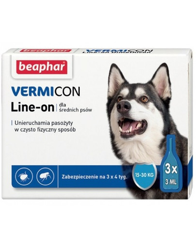 Vermicon Line-On Dog M Krople Przeciw Pchłom i Kleszczom Średnie Psy 3x3 ml