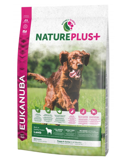 Nature Plus+ puppy & junior rich in freshly frozen Lamb 10 kg