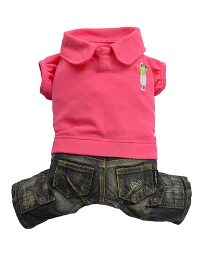 Komplet jeans z polo, różowy, M 28-30 cm/41-43 cm