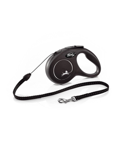 Smycz New Classic S Sznurek 5 m. Czarna. do 12 kg