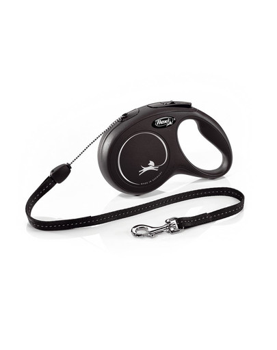 Smycz New Classic S Sznurek 8 m. Czarna. do 12 kg