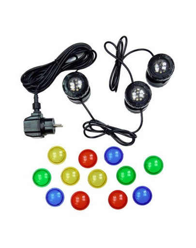 Wodoodporna lampa LED 3x1,6W 12V szkiełka kolorowe