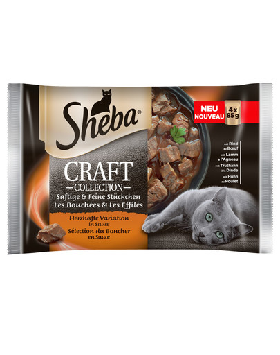 Saszetka 4x85g Craft Collection Soczyste Smaki - mokra karma dla kotów w sosie (z wołowiną, z jagnięciną, z indykiem, z kurczakiem)