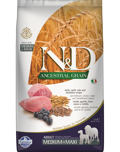 N&D Ancestral grain dog adult Medium&Maxi lamb, spelt, oats, blue 2,5 kg
