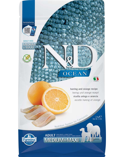 N&D Ocean dog adult herring & orange medium & maxi 2,5 kg