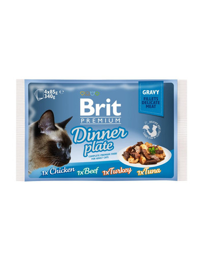 Premium Cat pouch gravy fillet Dinner plate Saszetki w sosie dla kotów, mix smaków 340 g (4x85 g)
