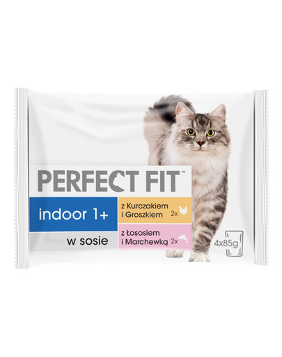 Indoor 1+ Saszetki mokra karma dla kotów kurczak i łosoś 4*85 g