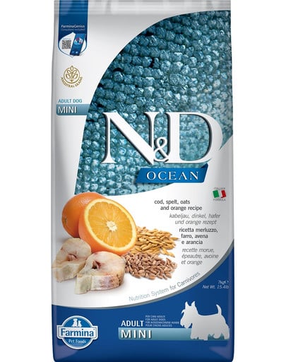 N&D Ocean dog codfish, spelt, oats, orange Adult Mini 7 kg