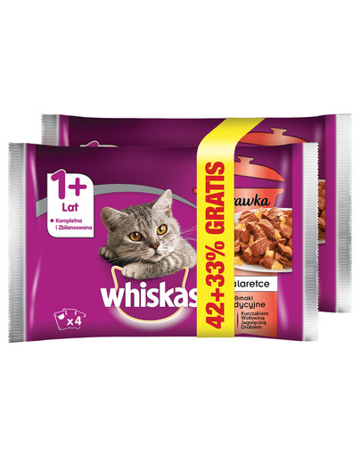 Adult Potrawka 7x4x85g Smaki Tradycyjne - mokra karma dla kotów w galaretce (z kurczakiem, z wołowiną, z jagnięciną, z drobiem) saszetka 1+1 za 50%