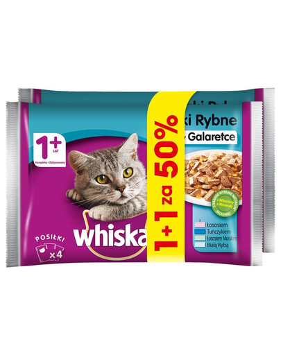 Adult saszetka 4x100g Smaki Rybne - mokra karma dla kotów w galaretce (z łososiem, z tuńczykiem, z łososiem morskim, z białą rybą) 1+1 za 50%