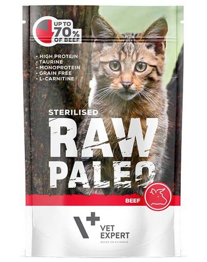 RAW PALEO Sterilised beef 100 g mokra karma dla kastrowanych kotów wołowina